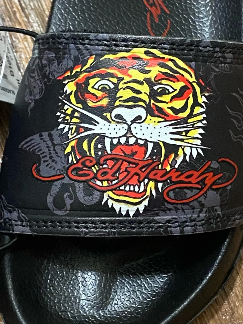 Ed Hardy Size 11 Slide Sandals Girls Boys Black Tiger Tattoo Youth Toddler NWT